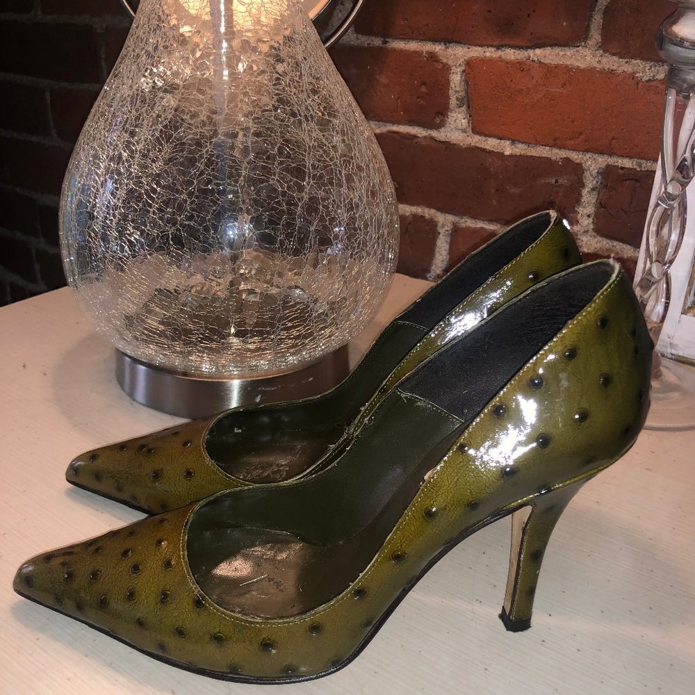 Olive Ostrich Leather Michael Kors Stiletto Pumps
